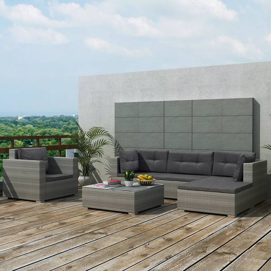 Vidaxl Conjunto De muebles 6 piezas negro juego comedor exterior mesa y sillas patio porche terraza material estilo mimbre 17 poli gris lounge 41879 74x74x26