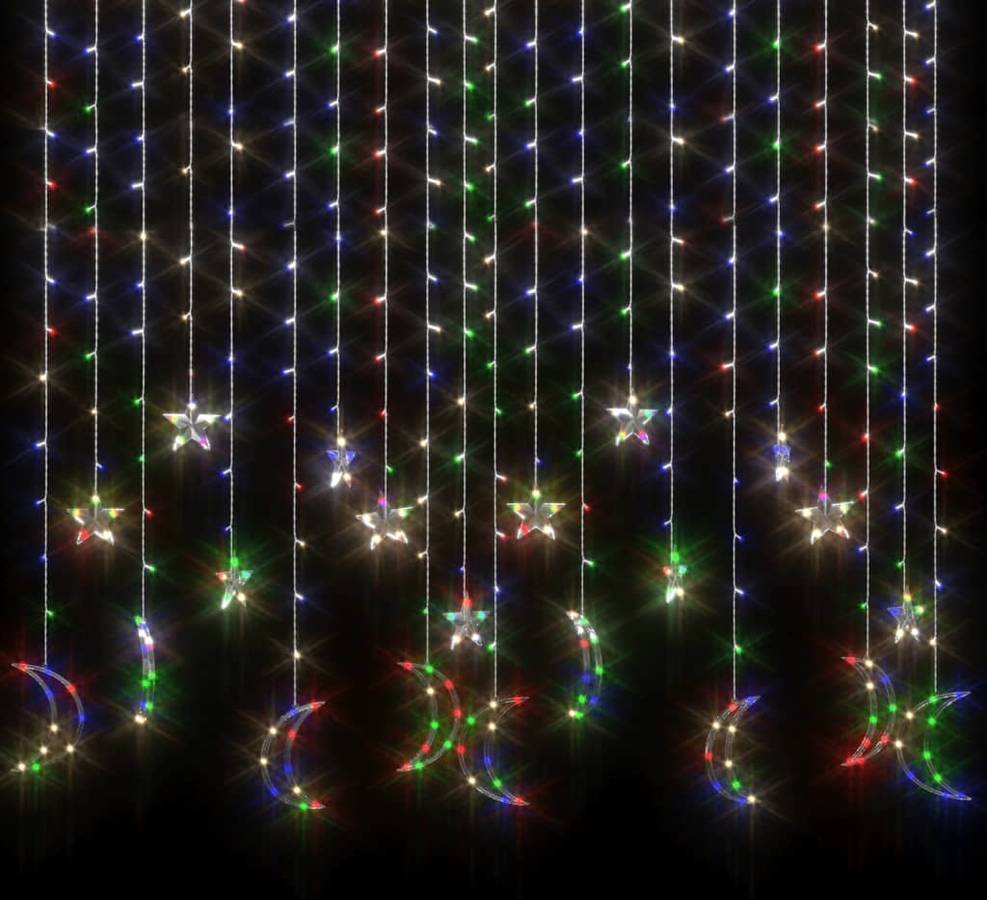 Luz de Navidad VIDAXL Estrellas Y Lunas con control Remoto 345 Leds (Plástico - Negro)