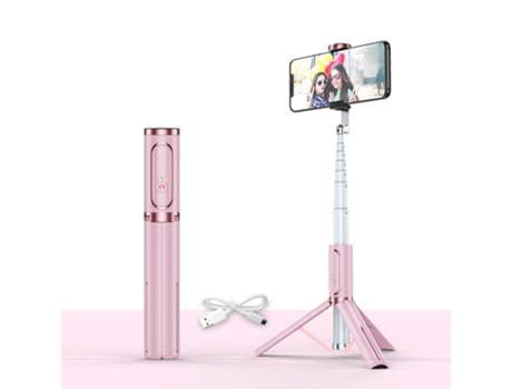 Selfie Stick SLOWMOOSE Recargable Bluetooth para Smartphone Rosa