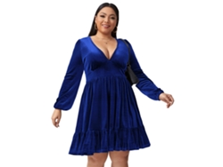 Vestido de Mujer ZMDECQNA Minivestido Patinador Vuelo Escote V Larga Corte Terciopelo Azul (1X)