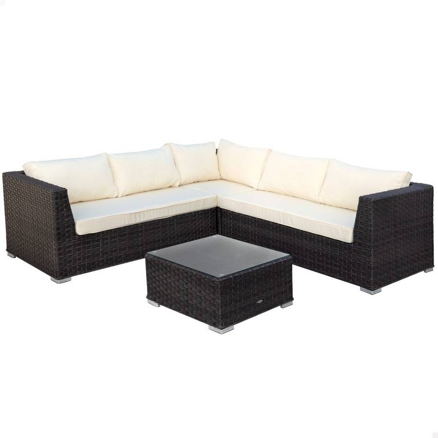 Aktive 61072 Conjunto exterior muebles para y terraza sofá rinconera 1 mesa modular negro acero vidrio 140x77x65