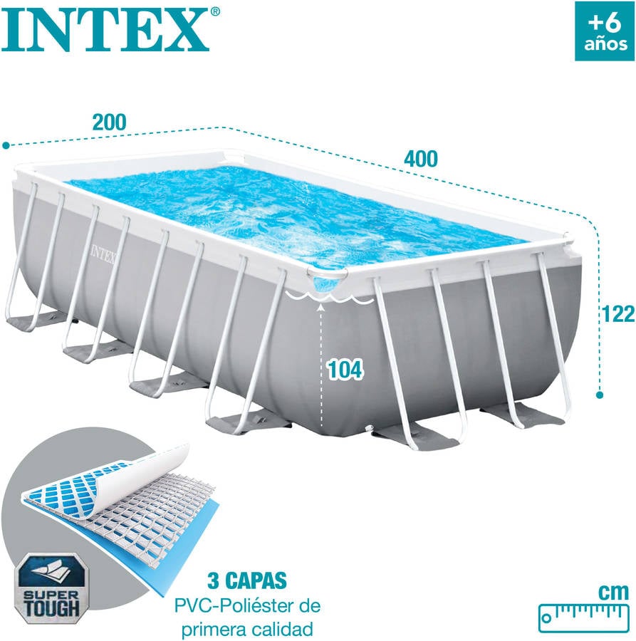 Piscina Desmontble Rectangular intex prism frame con bomba filtro 8418 l pvc 400x200x122 cm elevada premium 400x200x122cm 26790 frame8.418