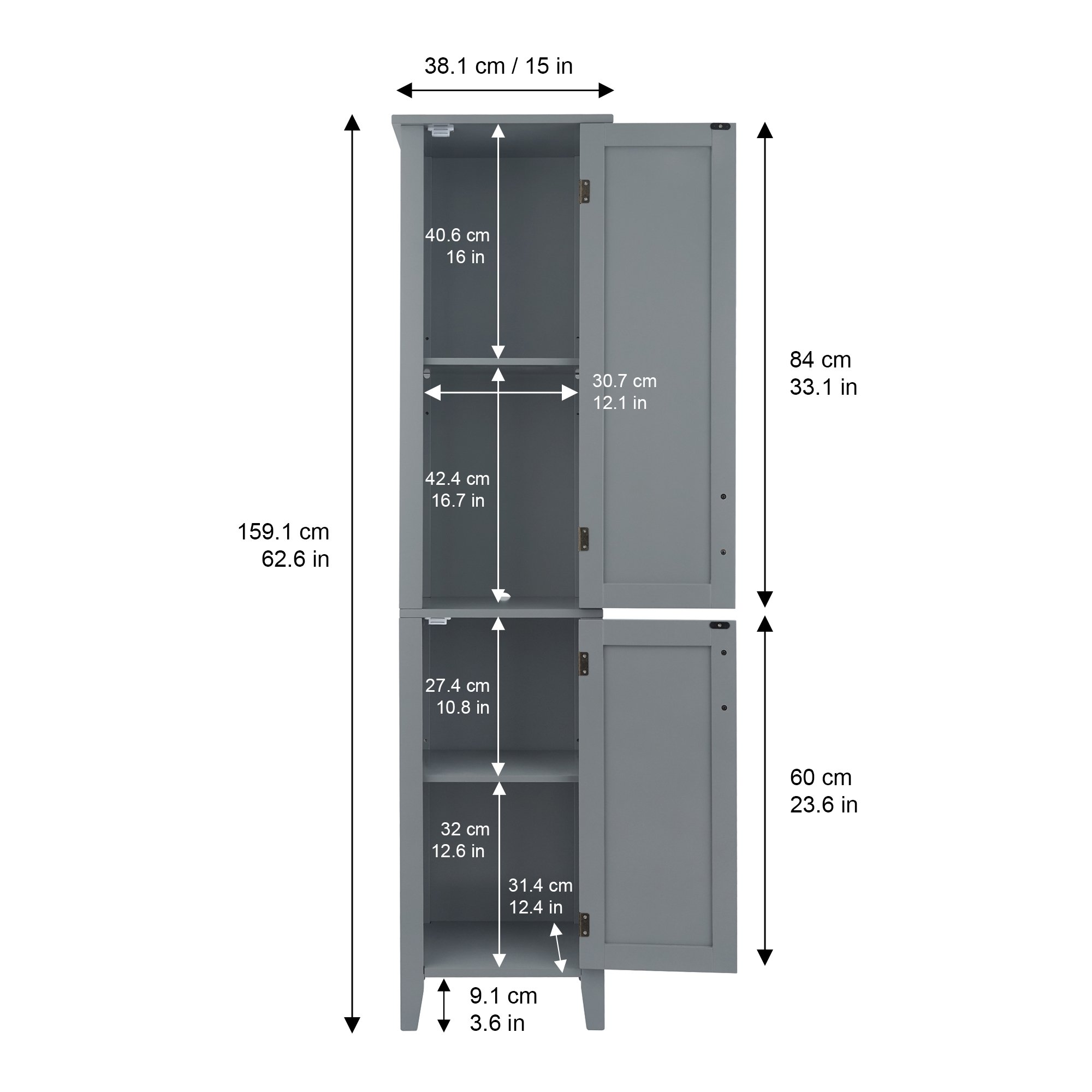 Armarios de Baño TEAMSON HOME (Madera - Gris - 159,0 cm)