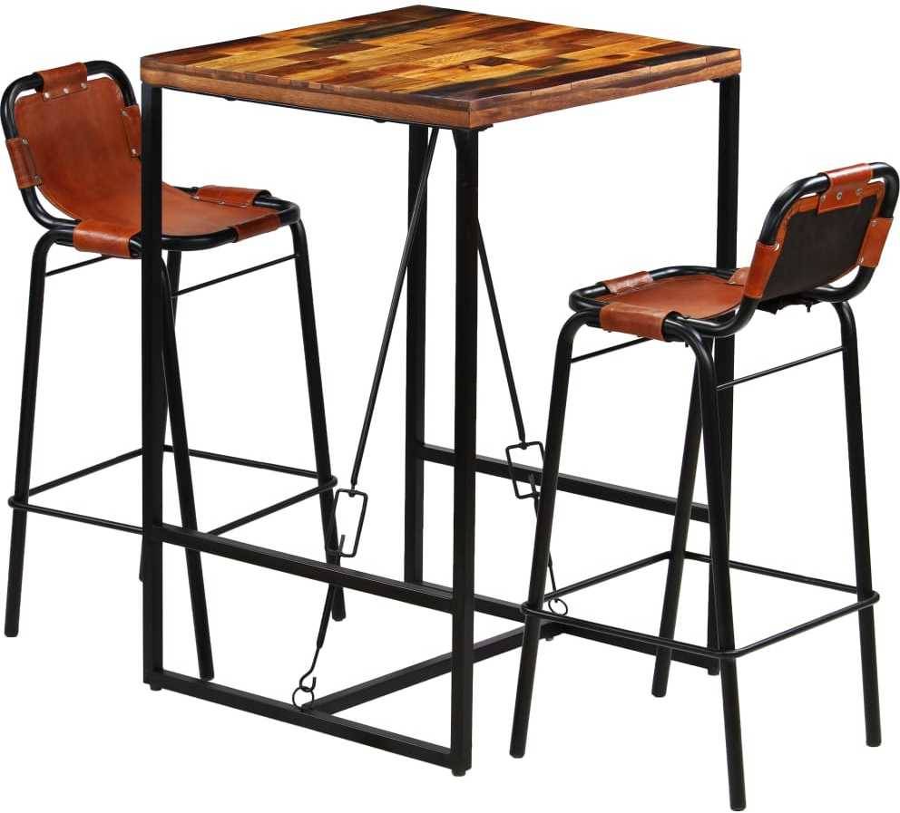 Set Muebles Bar 3 piezas madera maciza reciclada y cuero cabra vidaxl conjunto recuperada