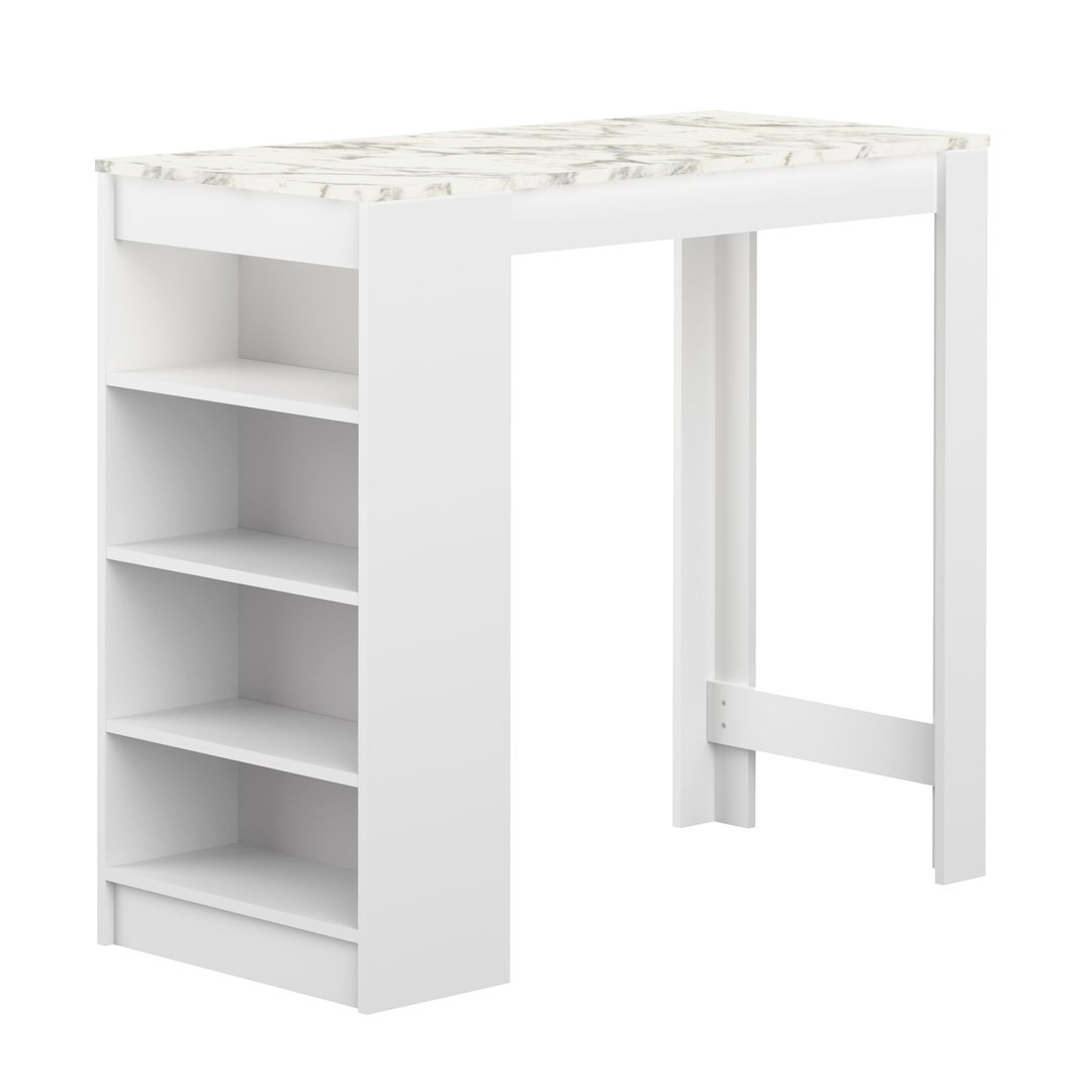 Mesa Alta de Bar TEMAHOME Aravis (Tableros de Partículas - Blanco y Mármol - 115 x 50 x 102.7 cm)