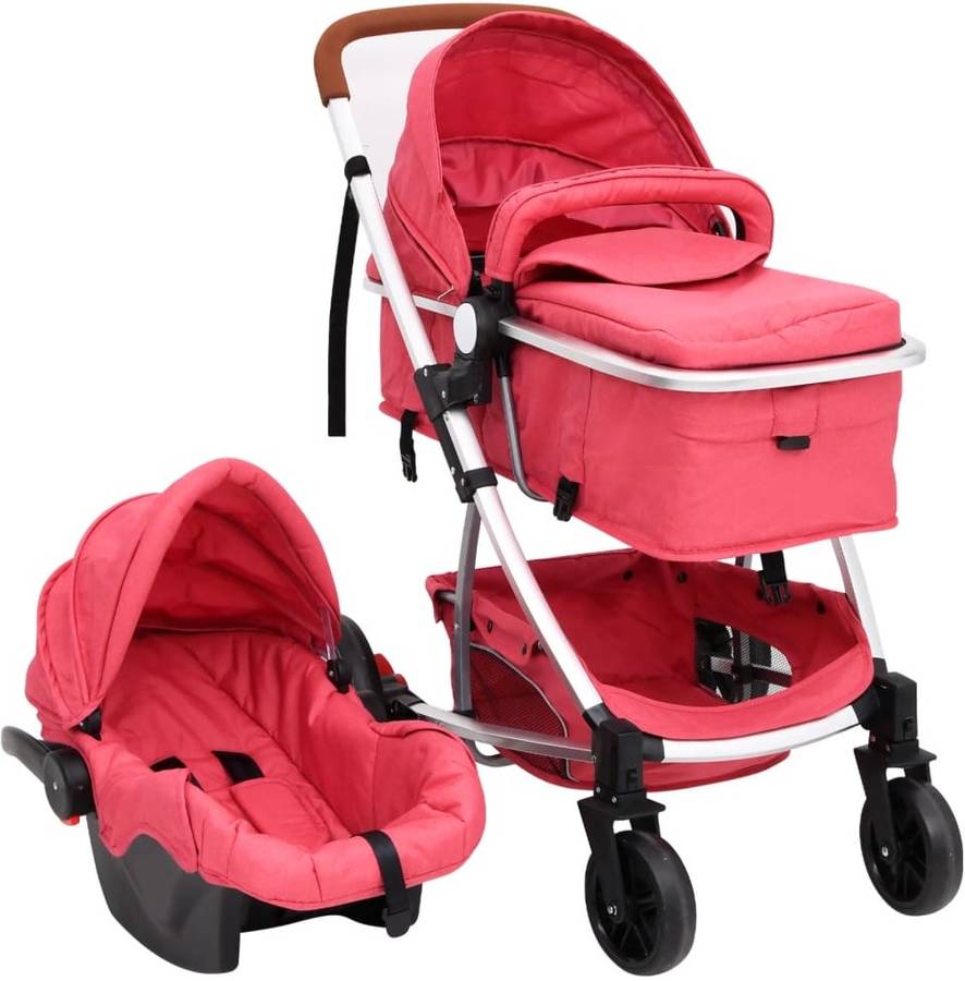 Carrito de Bebé Trio VIDAXL 3 en 1 de Aluminio Rojo