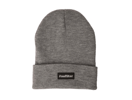 FISURA Gorro invierno unisex “No filter” Gorro invierno hombre gris Gorro de invierno mujer con mensaje Gorro de punto de acrílico y poliéster