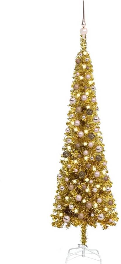 Árbol de Navidad VIDAXL con Luces LED y Bolas (Dorado - 180x48 cm)