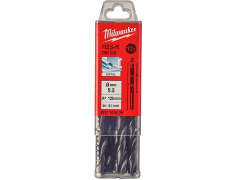 Paquetes de Broca para Metal Estampadas MILWAUKEE - DIN 338 - HSSR 9.5 x 125 - 10 pcs