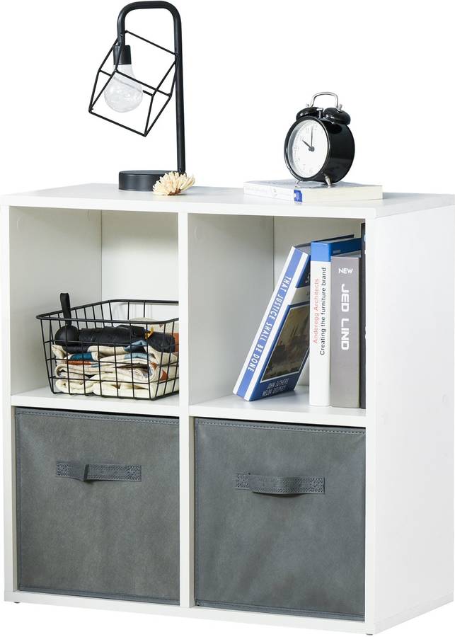 Homcom Estantería Para libros de 4 cubos modular con 2 cajones tela no tejida oficina estudio dormitorio 615x30x615 cm blanco y 850131 61.5x30x61.5