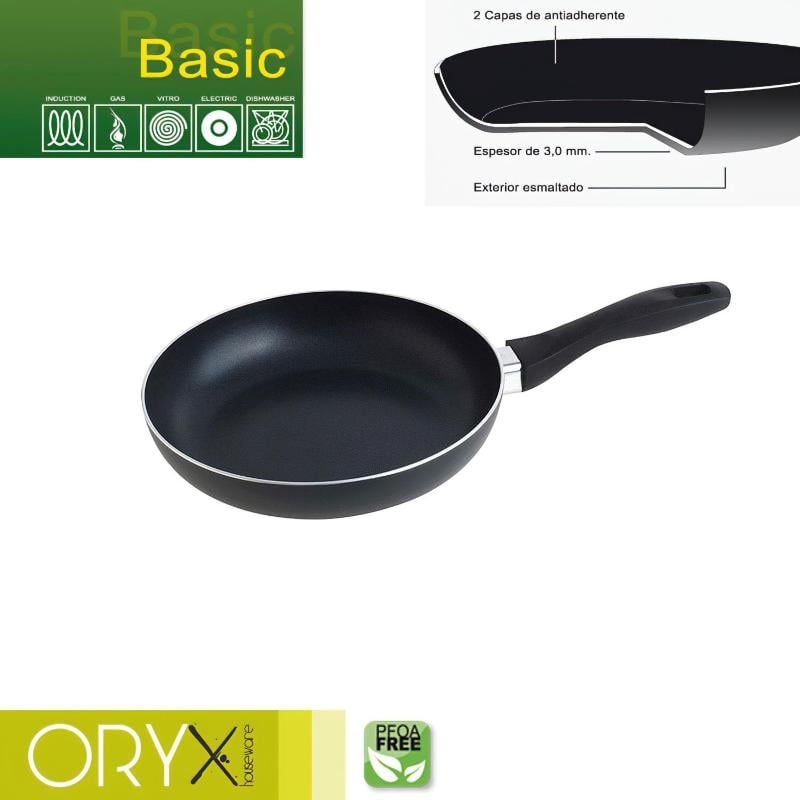 Oryx sartén aluminio antiadherente basic, alta resistencia, apta inducción, libre pfoa, diámetro 22 cm, espesor 3 mm.