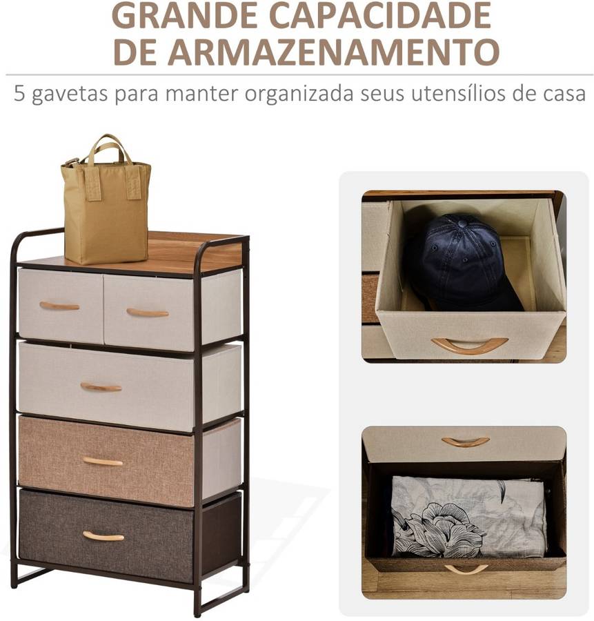 Homcom De Tela con 5 cajones y plegables base elevada mueble almacenamiento para dormitorio 58x 831404 beige 58x29x99