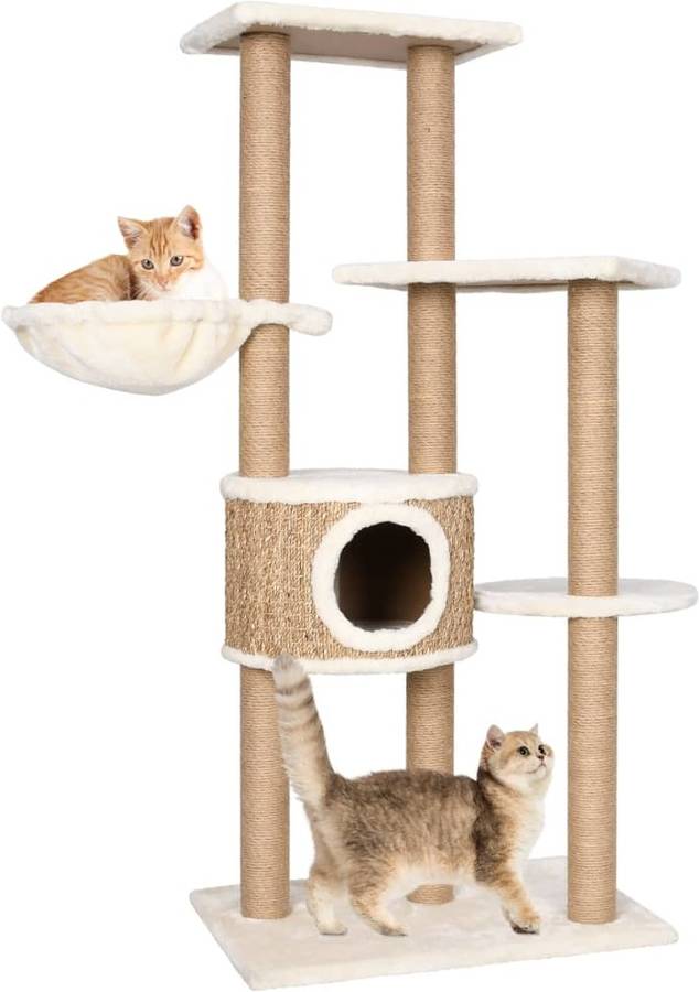 Rascador de Gatos VIDAXL (Beis - 60 x 40 x 126 cm - Hierba Marina)