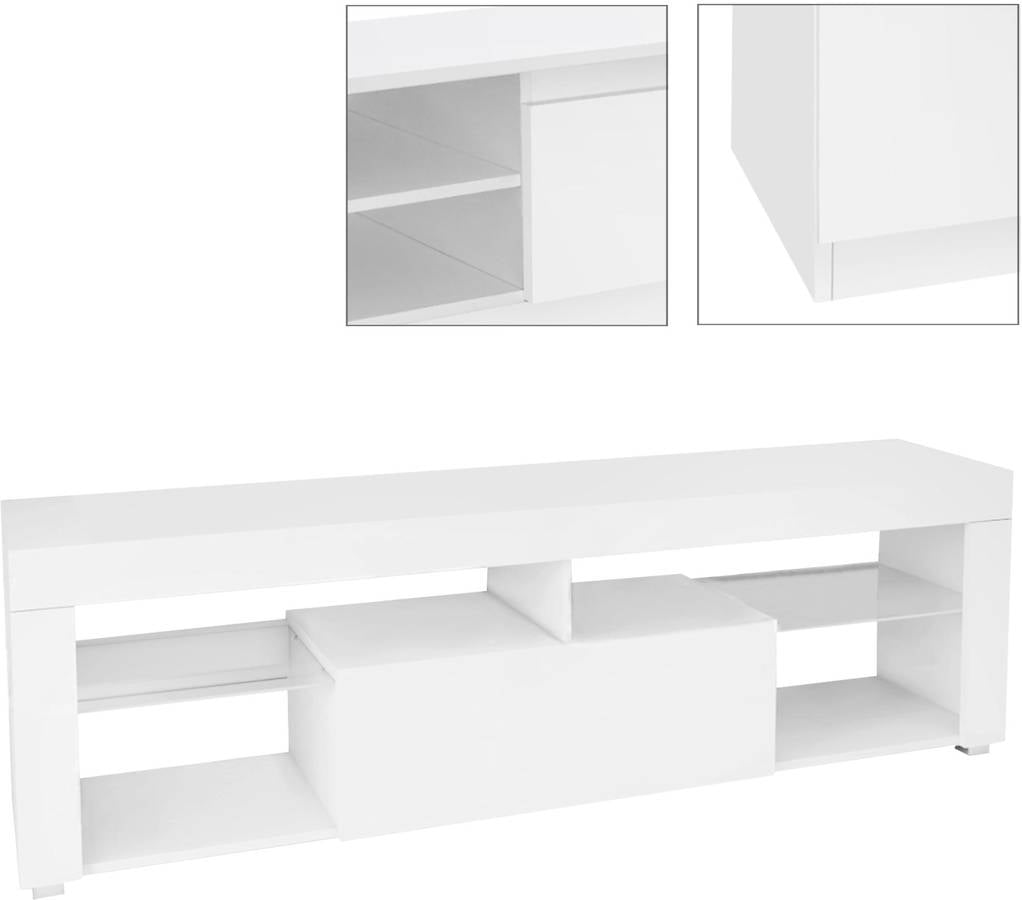 Mueble de TV ML-DESIGN 4 Compartimentos (Blanco - MDF y Vidrio - 140 x 51 x 35 cm)