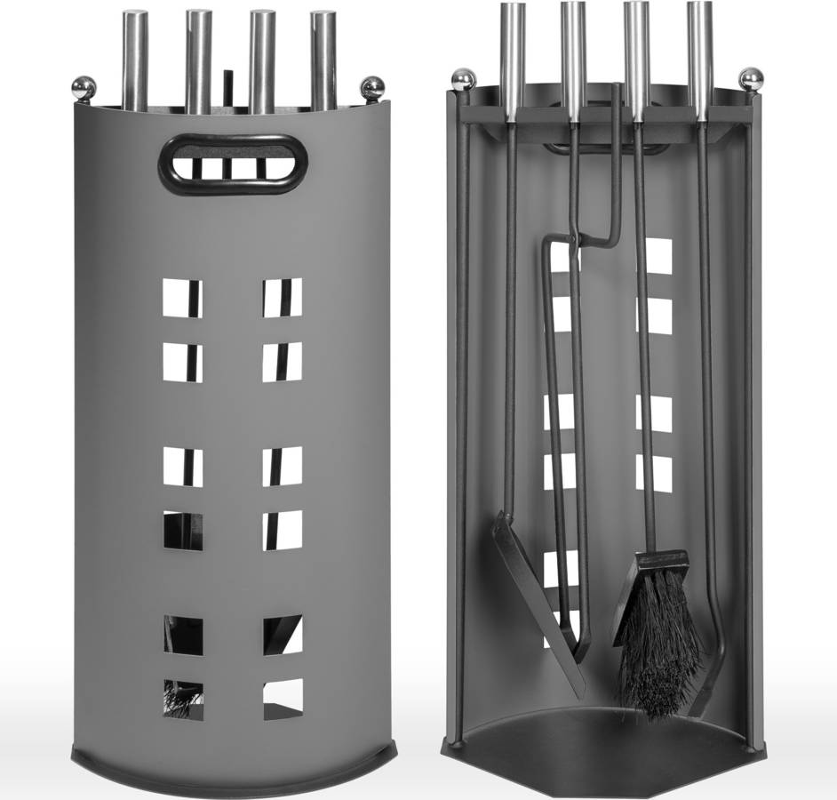 Accesorios para Chimenea 4 Piezas con Soporte TECTAKE (Gris -Metal-23 x 14,5 x 58 cm)