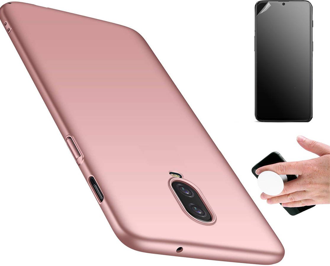 Kit Carcasa Y Protector Oneplus 6T Antiimpacto Ultimatte Turtleshelll Rígido Y Popsocket Rosa