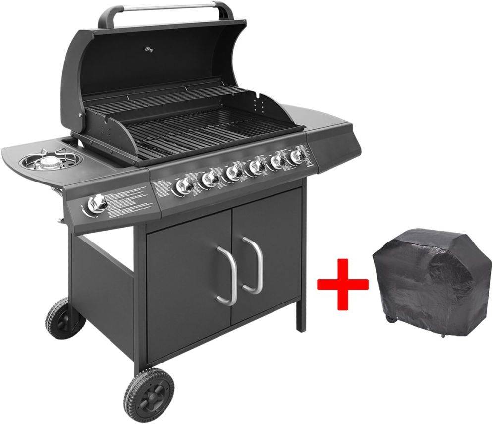 Barbacoa VIDAXL Gas 6+1 Quemadores (Negro - SPCC y Acero Inoxidable - 133 x 58 x 108 cm)