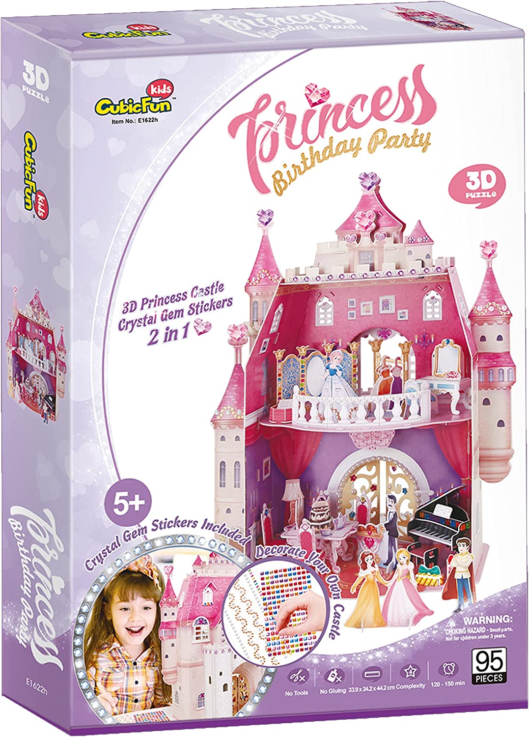 Puzzle 3d Princess birthday party casa de muñecas niñas infantil 95 piezas 524 pegatinas cristal 5 años o