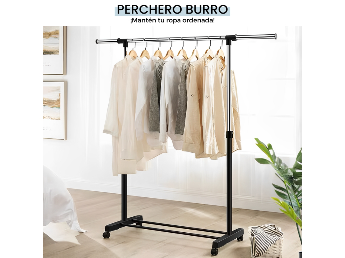 Perchero Burro Extensible 1 Barra con Ruedas y Balda MAGIC SELECT 150 130 x 85 155 cm Worten.es