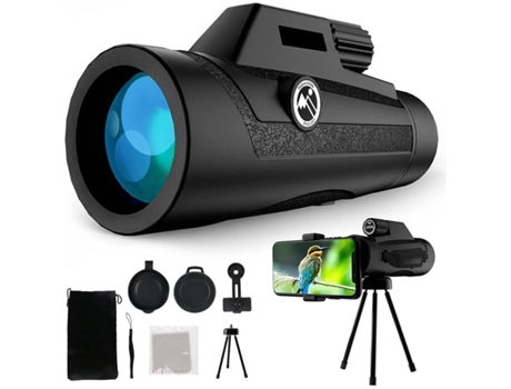 Telescopio Monocular 12X60 con Brújula Universal y Soporte para Smartphone A Prueba D'Agua para Observación de Pájaros Deportivos -Negro