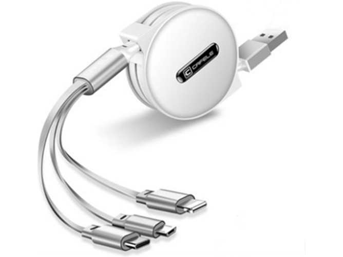 Cable WJS Multifuncional Data Line 3 in 1 (Lightning, Micro USB, USB-C - Blanco)