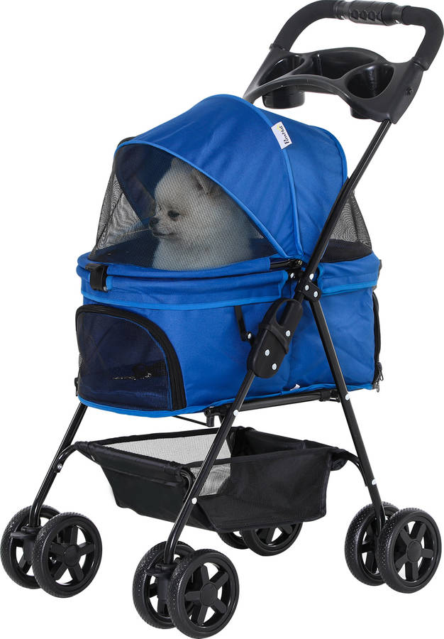 Carritos Paseo Pawhut d00127bu azul 67 x 45 96 cm hasta15 kg cochecito para mascotas plegable perros desmontable acero tela oxford