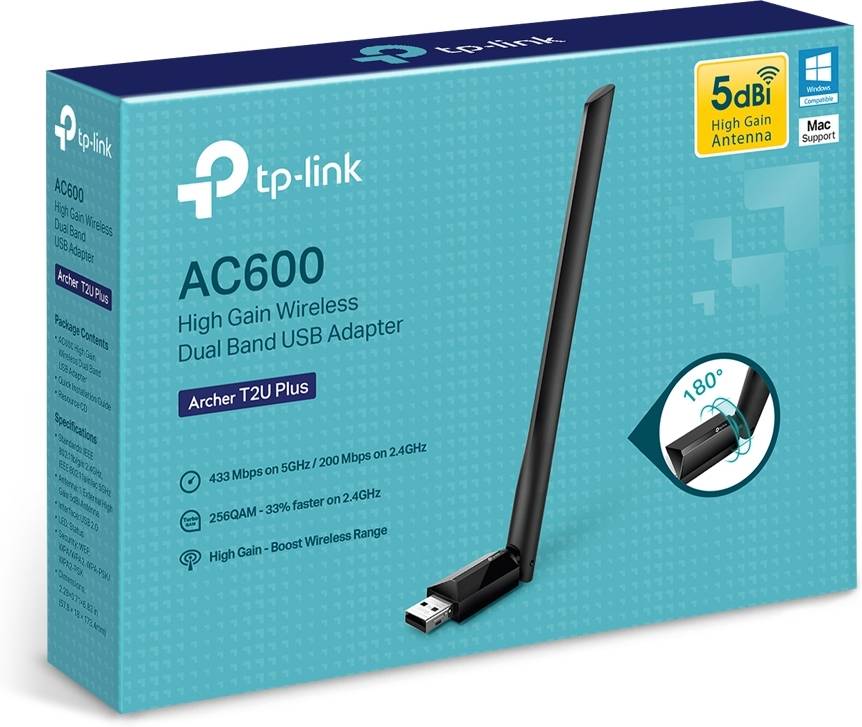 Adaptador USB Wi-Fi TP-LINK Archer T2U Plus (AC600 - 200 + 433 Mbps)