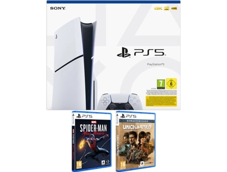 Consola PS5 Slim (1 TB) + Juego Spider-Man Miles Morales + Juego Uncharted