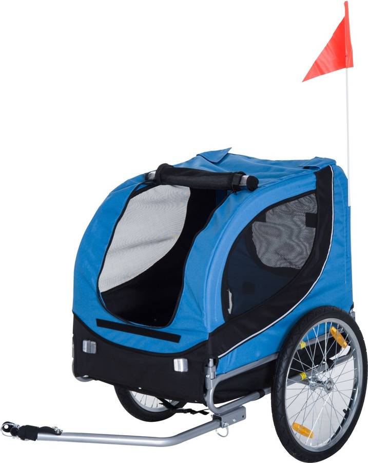 Remolque de Bicicletas para Perros HOMCOM Impermeable (Azul - 130x90x110cm - Acero - Hasta: 25 Kg - M - Porte Medio)