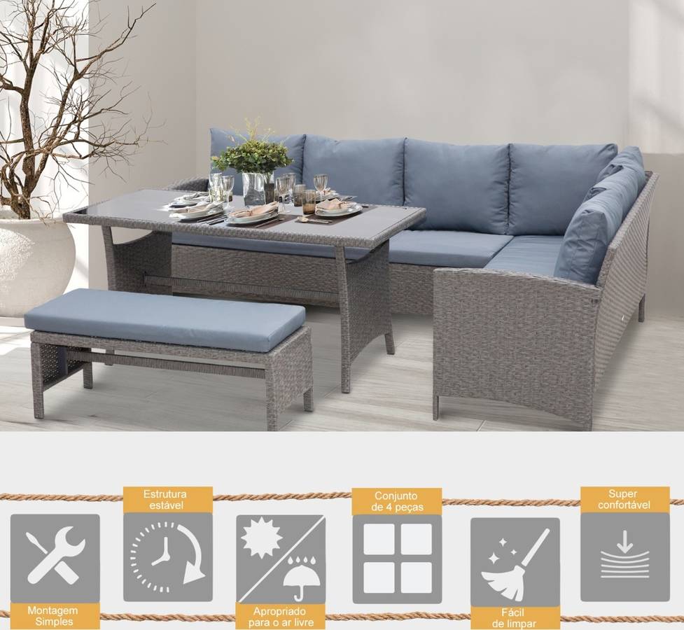 Conjunto de Jardín OUTSUNNY Vime Gris