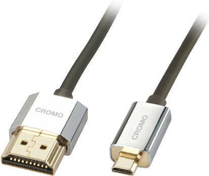 Lindy Cable Hdmi micro cromo de 0.5 metros slimline alta velocidad 4k60hz 18g 3d 1080p hdcp 2.2 hdr certificado arc cec atc compatible con televisor 50