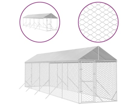 Perrera De Exterior Con Toldo Acero Galvanizado Plata 2X10X2.5M VIDAXL