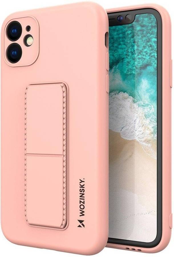 Carcasa Apple Lmobile iphone 12 silicona trasera rosa funda soporte plegable