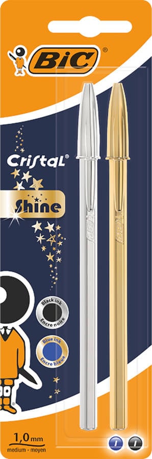 Pack 2 Bolígrafos BIC Cristal Oro y Prata