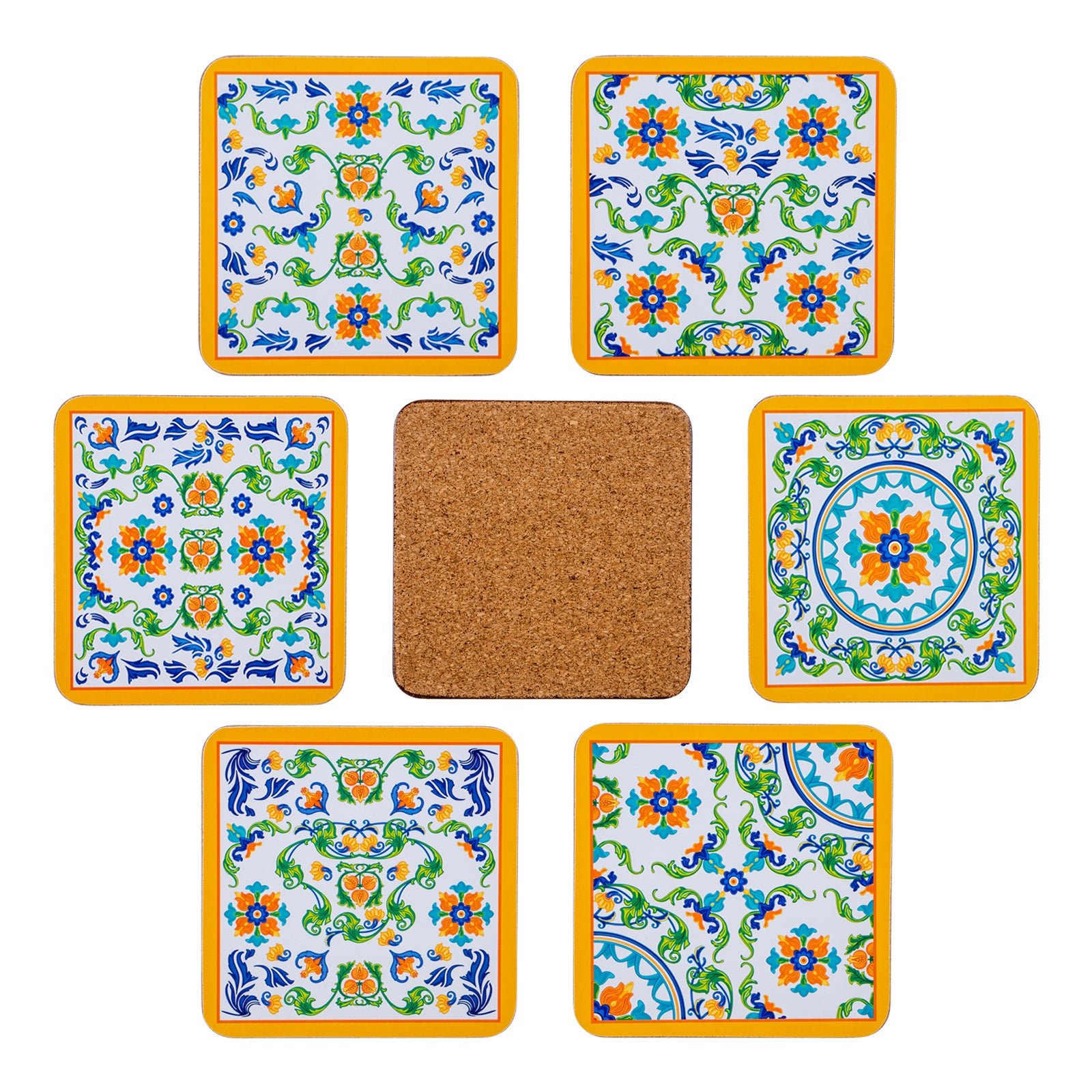 Juego de 6 Posavasos JAVIER (10 x 10 cm - Madera - Multicolor)