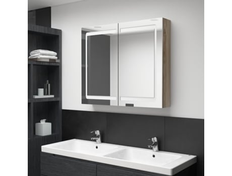 Armario de espejo de baño con LED MDF negro 80x15x60 cm