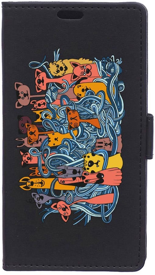 Funda Libro Para motorola carcasa con soporte ranuras tarjetes y billetes diseño enredo de perros gatos be cool folmo045nod1191