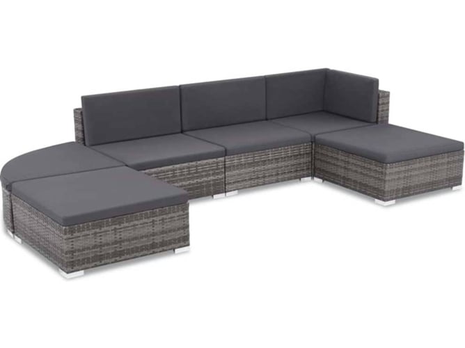 Vidaxl Conjunto De 16 piezas gris terraza patio para exterior almohadones mimbre 6