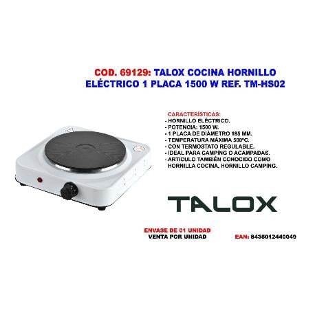 Talox Cocina Hornillo electrico 1 placa 1.500 tmhs02