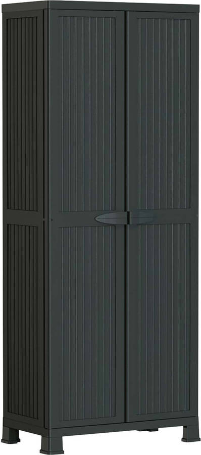 Armario para Exterior GH91 GARDEN HOUSE GARAGE 91 4 Baldas y Escobero (Negro - Resina - 39x68x171 cm)