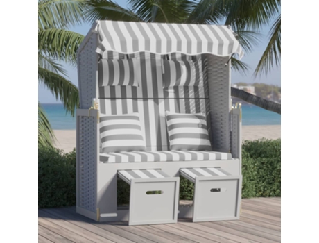 MAISON EXCLUSIVE Silla Strandkorb con cojines ratán sintético madera gris blanco