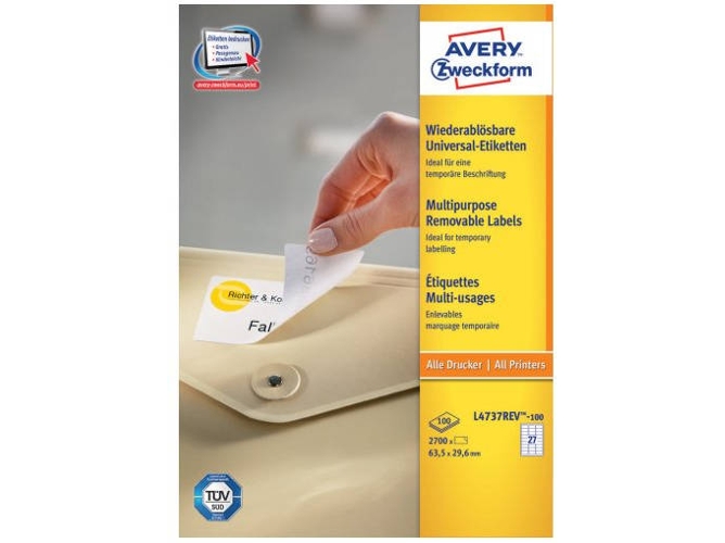 Avery L4737rev100 Etiquetas universales 63.5 x 29.6 mm a4 2700