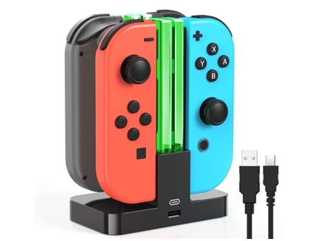 Cargador de repuesto para Switch OLED Joy Con, base de carga negra + cable USB-C.