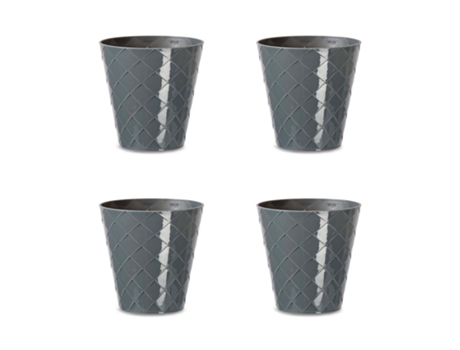 Palm Set de 4 Macetas Redondas Decorativas 13 cm con Textura. Gris ARECA