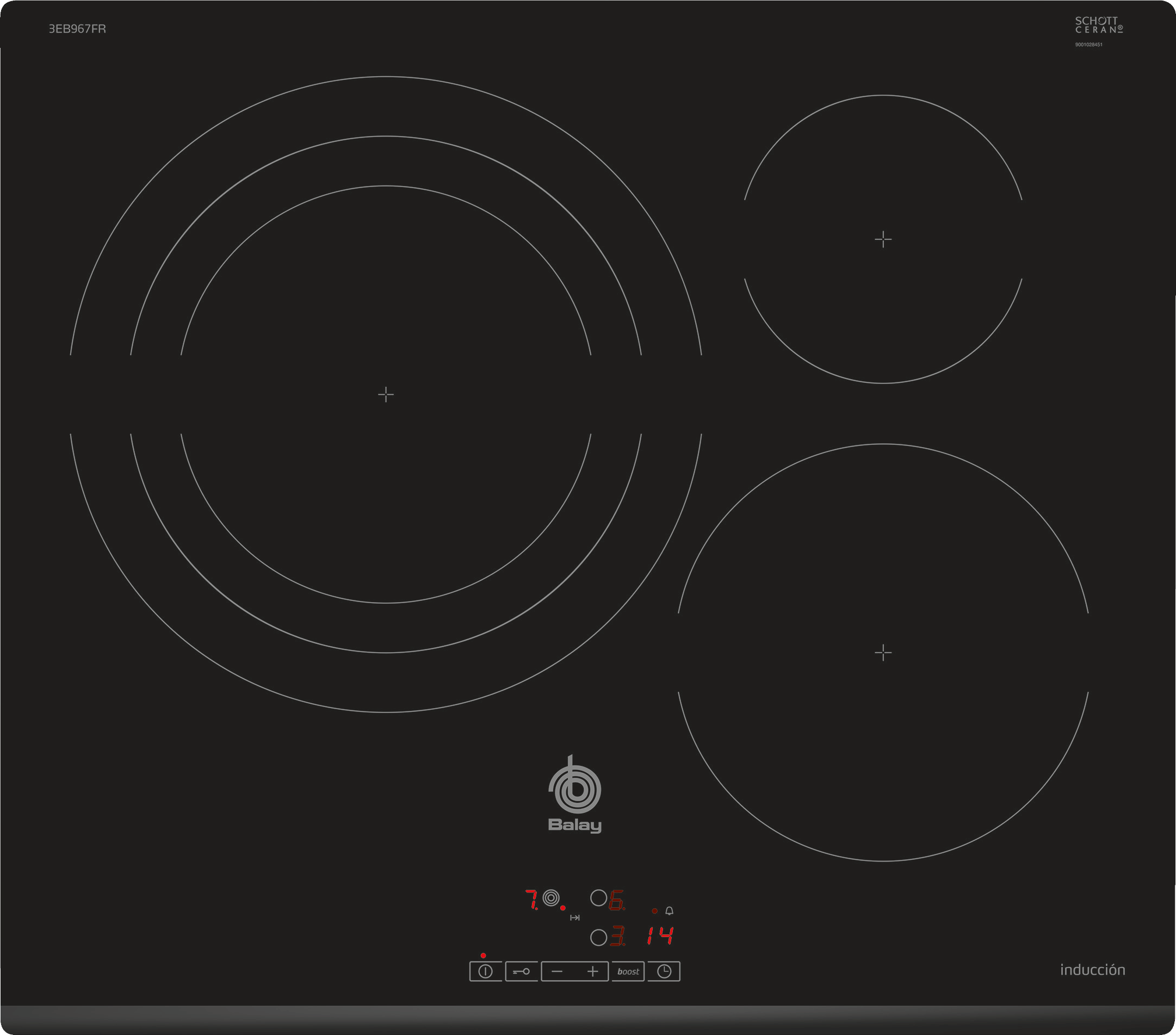 Placa inducción  Balay 3EB967FR, 3 zonas, Control táctil, 32 cm