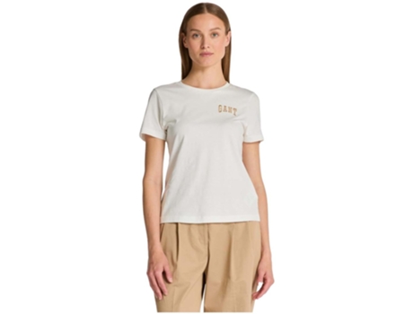 Camiseta de Mujer GANT Corta Logo Detail Crew Beige (M)