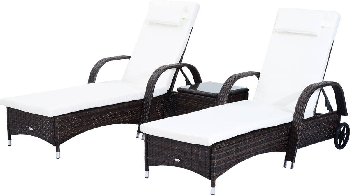 Set 2 Tumbonas y mesa respaldo ajustable chaise longue para terraza outsunny de 1 ratan sillas 5 ni conjuntos muebles 200x73x103cm 862011bn 200x73x103