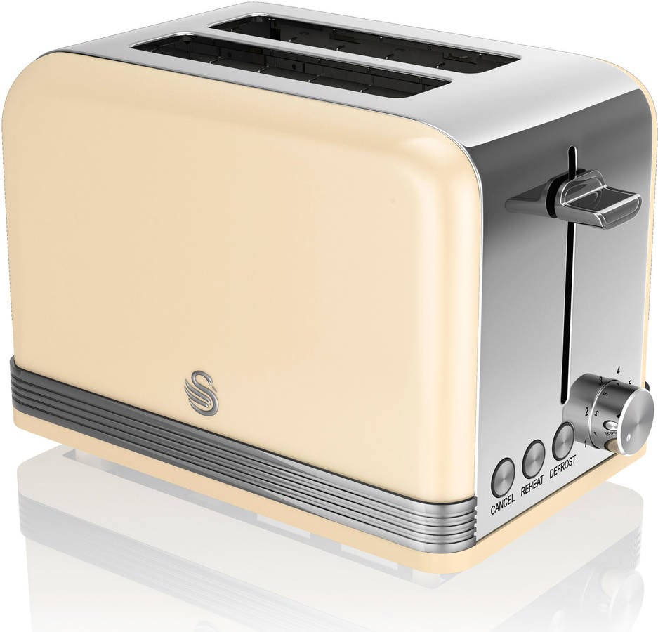 Swan St19010cn Retro tostadora pan ranura ancha 2 rebanadas regulador nivel descongelación 800w crema 800 815w 2slot toaster diseño vintage 3 6