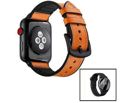 Kit de correa de película de hidrogel SiliconLeather premium para Apple Watch Series 9 Aluminio - 41 mm - Marrón / Negro