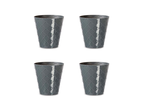 Palm Set de 4 Macetas Redondas Decorativas 11 cm con Textura. Gris ARECA